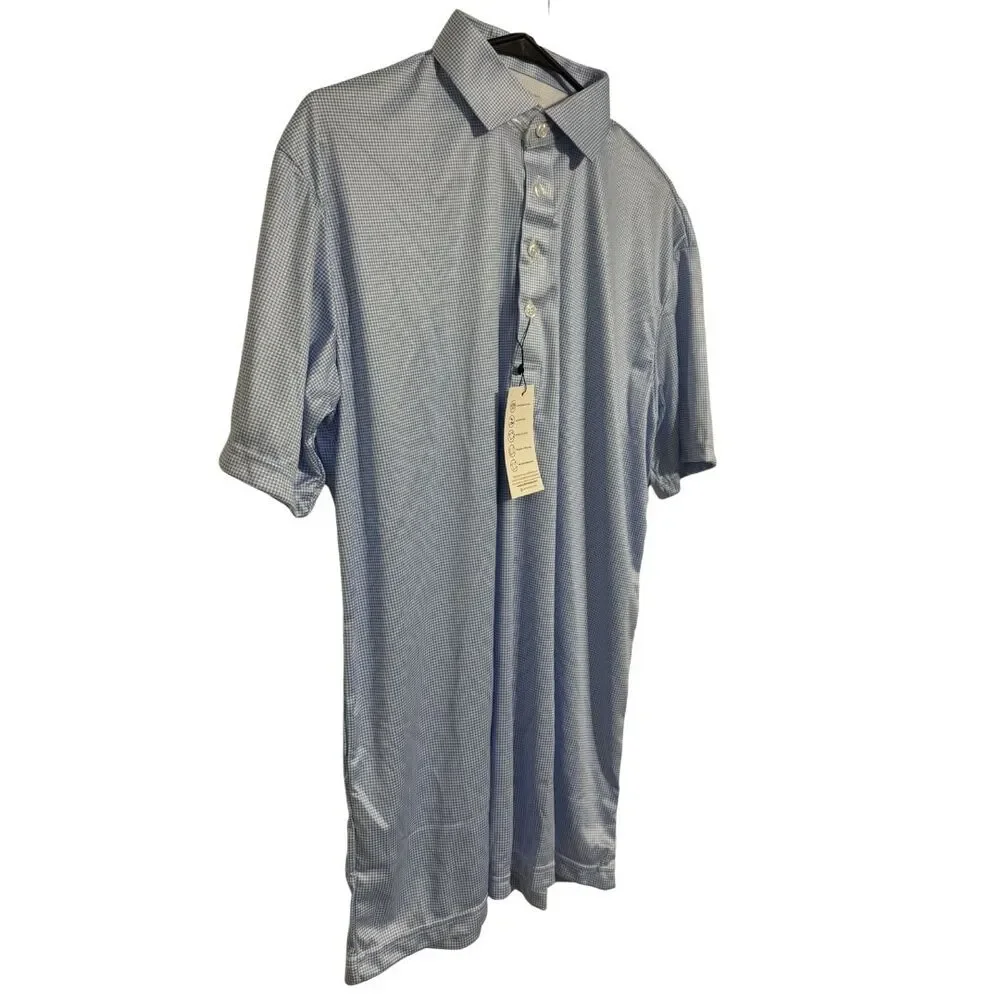 COLLARS & CO Polo Shirt Large Blue Houndstooth Performance Stretch NWT - Picture 4 of 11
